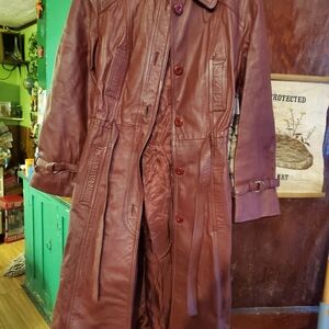 Women's Burgundy Leather Trench Coat